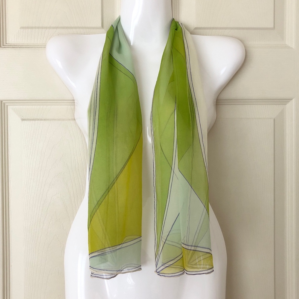 Vintage Vera Neumann Sheer Scarf Green Blue 14” x 43”